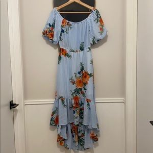 Jealous tomato blue stripe hi low ruffle dress S